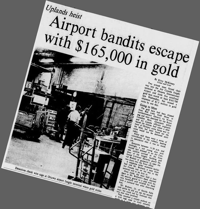 Газетная статья с описанием ограбления аэропорта